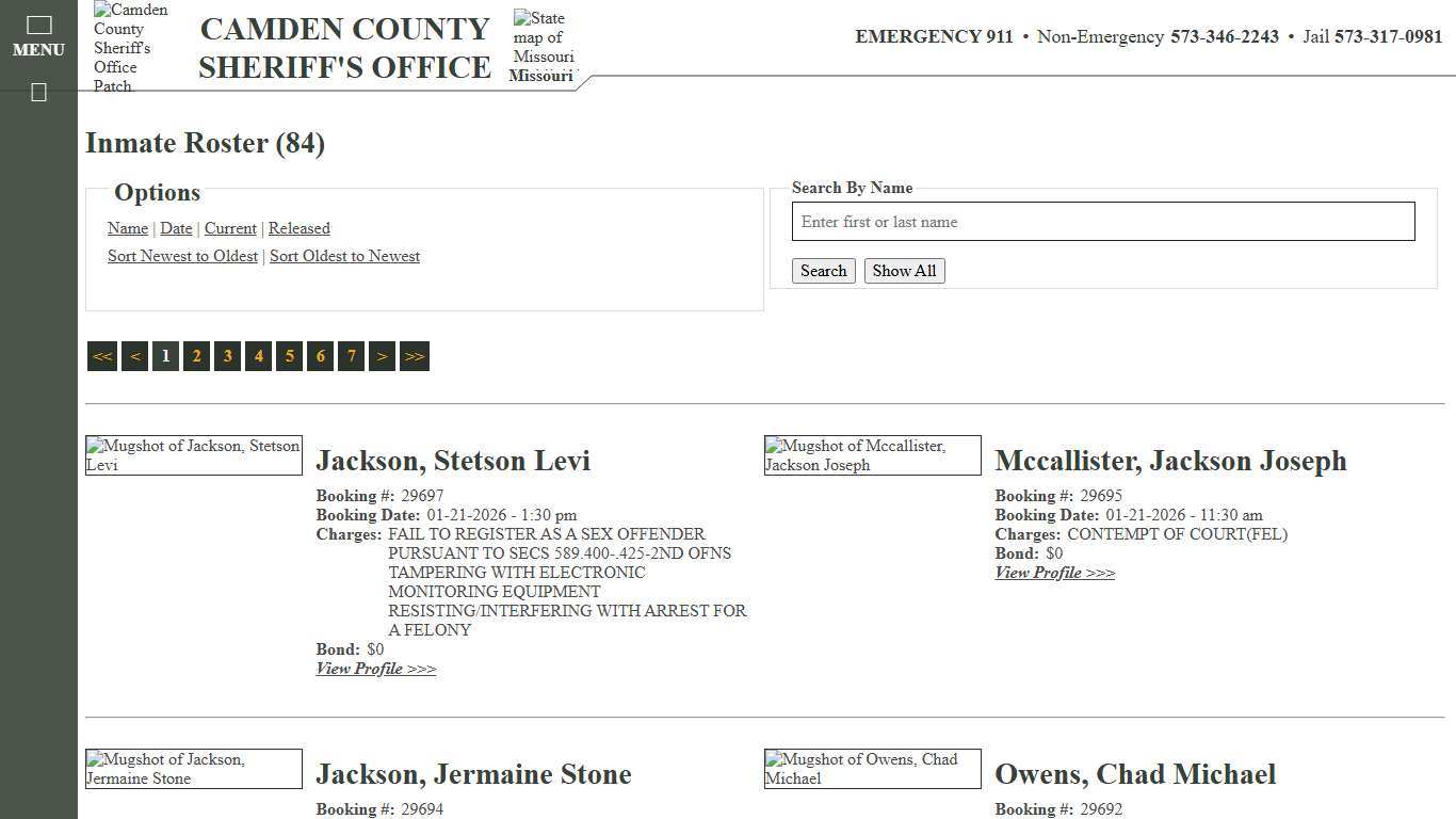 Inmate Roster - Current Inmates Booking Date Descending - Camden County Missouri Sheriff's Office